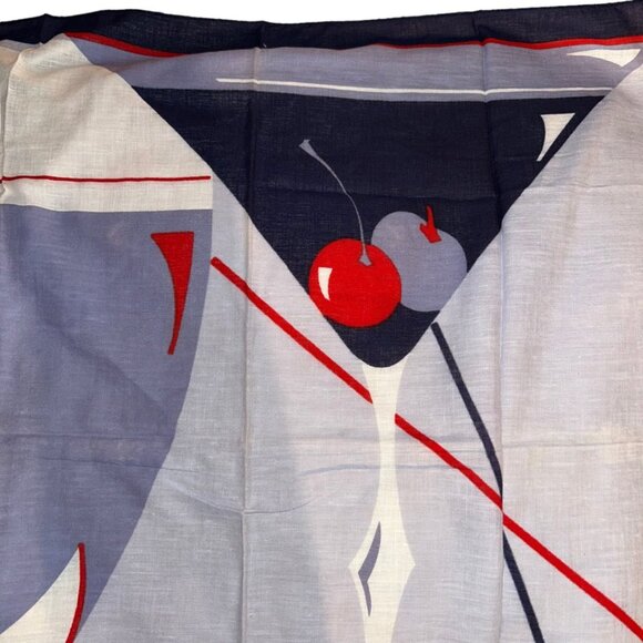 French Vintage cotton red teal Martini Cocktail cotton Handkerchief scarf RARE - Picture 5 of 5